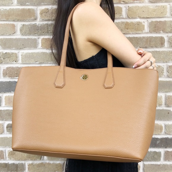 Tory Burch Handbags - Tory Burch Perry Tote Large Leather Bark Gold